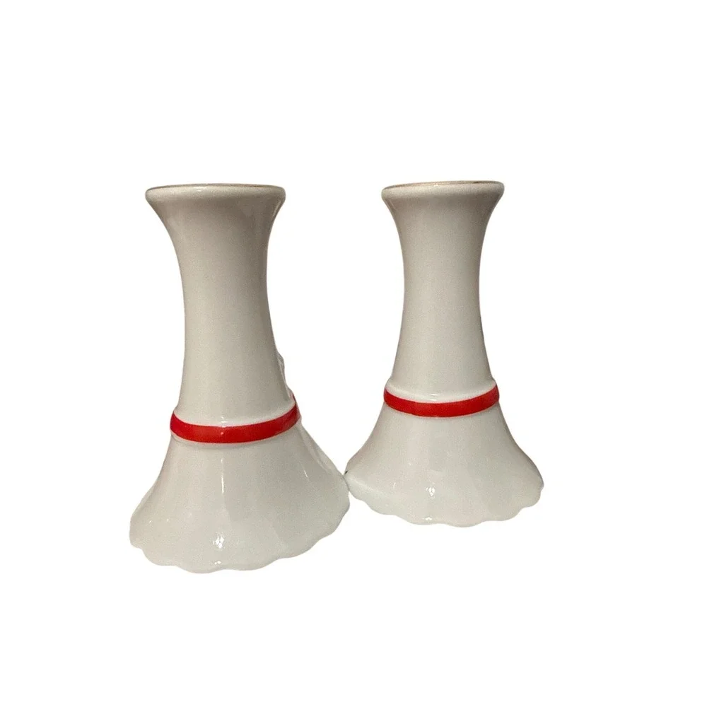 Mount Clemens‎ Pottery Christmas Candlesticks Holly Ribbon Pair Japan